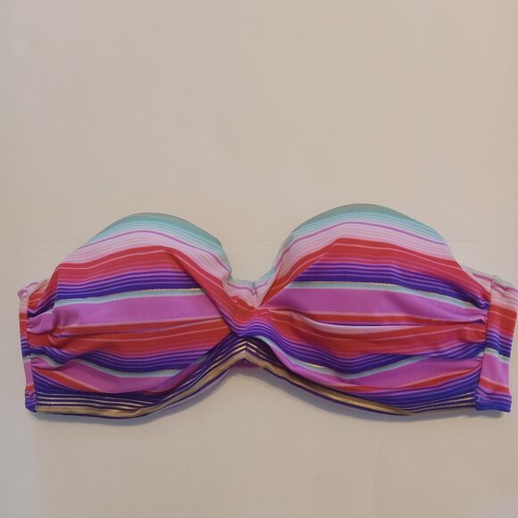 Victoria’s Secret Bikini Top Push Up  34C Swim Striped Gold - Picture 1 of 5